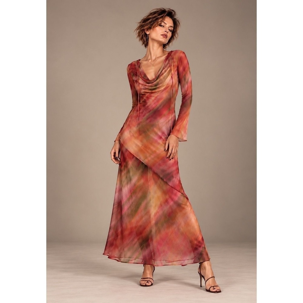 ASOS DESIGN Size 2 Sunset Ombré Cowl Neck Asymmetrical Maxi Dress
